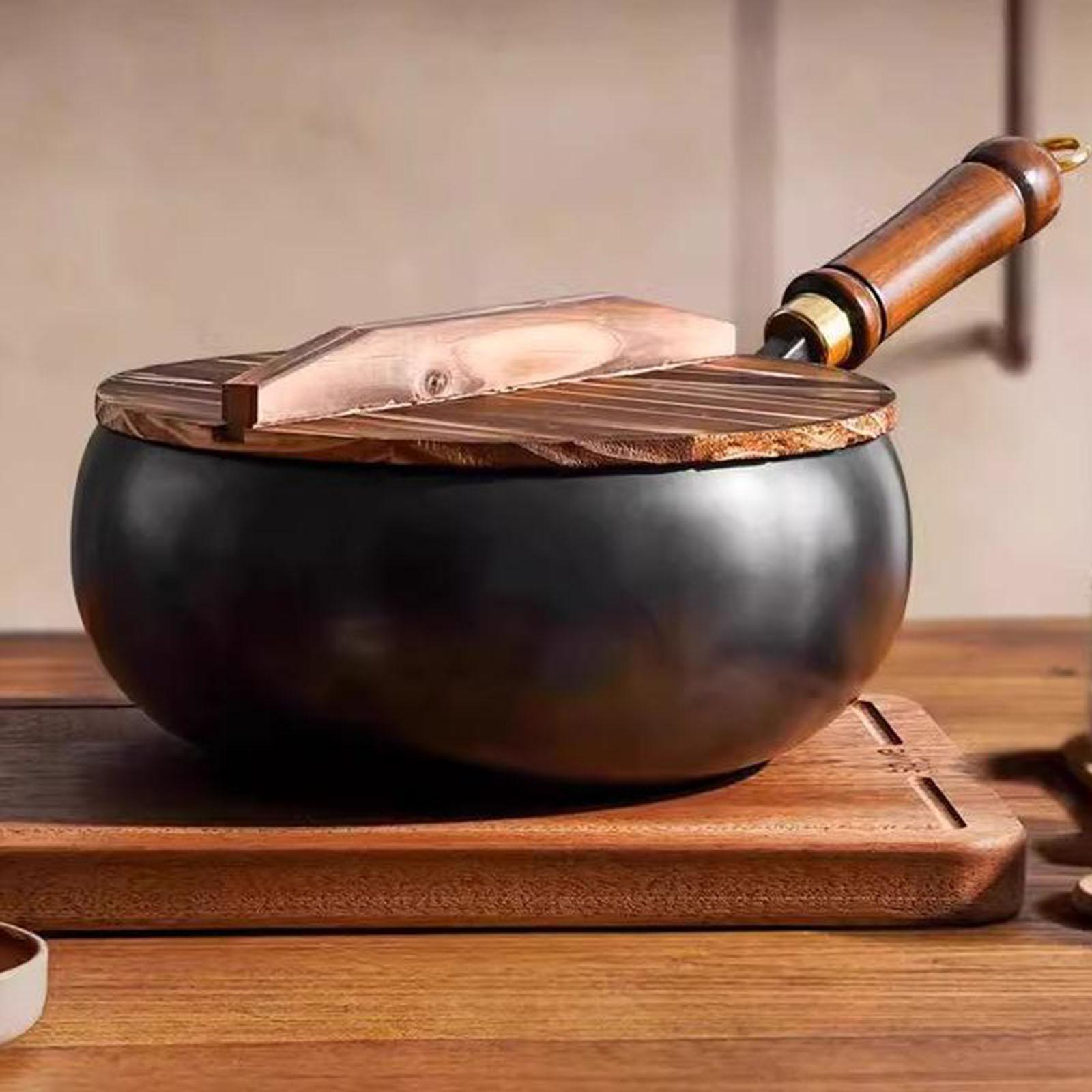 Camping Cooking Cast Iron - Wok chino sin recubrimiento, tapa de
