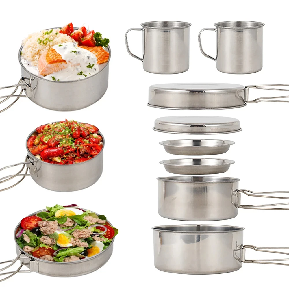 8 unids/set utensilios de coci - Camping Cooking Pots And Pans reseña y precio