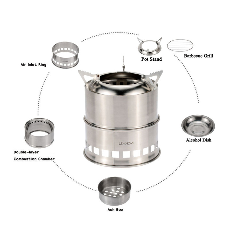 Lixada-estufa de leña de acero - Camping Cooking Windshield reseña y precio